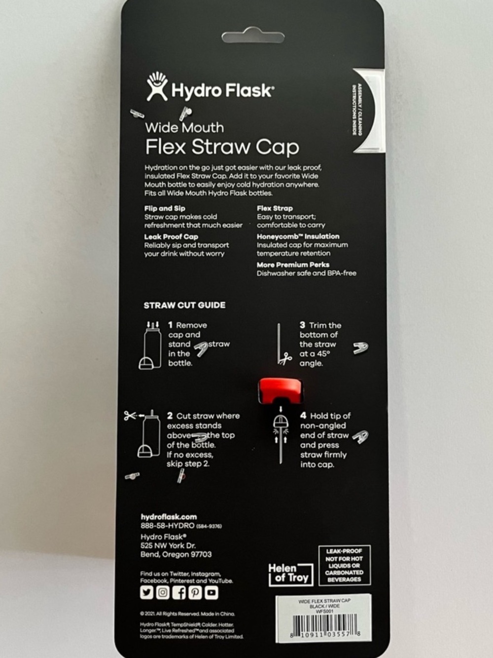 Hydro Flask Wide Mouth Flex Straw Cap & Straws, color is black - Picture 5 of 5